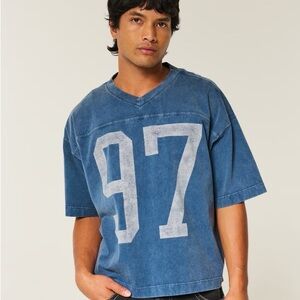 Heavyweight Baggy Crop Varsity Graphic Football Tee - Washed Navy